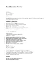 Free Download PDF Books, Event Executive Resume Template
