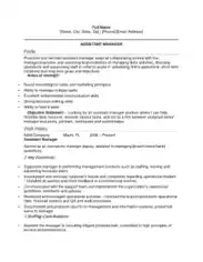 Assistant Manager Position Resume Template