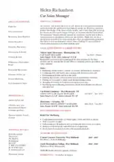 Resume of Car Sales Manager Template