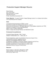 Free Download PDF Books, Resume of Production Support Manager Template