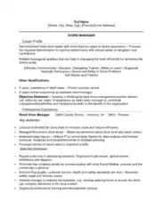 Free Download PDF Books, Resume of Retail Store Manager Template