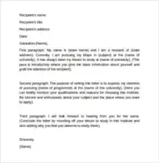 Graduate School Letter of Intent Format Template