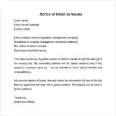 Notice of Intent to Vacate Template