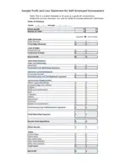 Self Employment Profit and Loss Statement Form Template