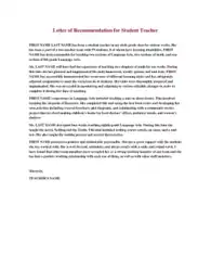 Letter of Recommendation for Student Teacher Template