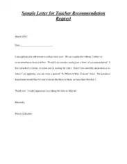 Free Download PDF Books, Sample Letter for Teacher Recommendation Request Template