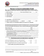 Free Download PDF Books, Landlord Notice to Vacate Agreement Form Template