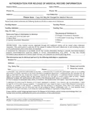 Authorization For Release of Medical Record Template