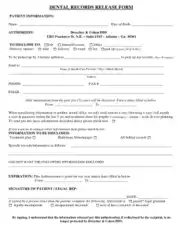 Dental Record Release Form Sample Template