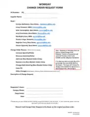 Workday Change Order Request Form Template
