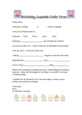 Free Download PDF Books, Birthday Cupcake Order Form Template