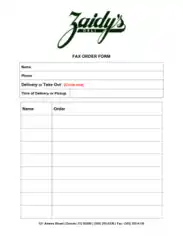 Delivery Fax Order Form Example Template