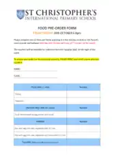 Sample Food Pre Order Form Template