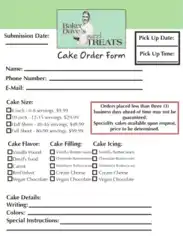 Sweet Cake Order Form Template