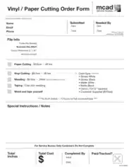Paper Cutting Order Form Template