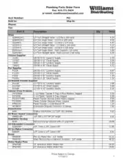 Plumbing Parts Order Form Template