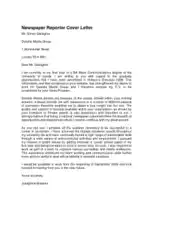Simple Newspaper Reporter Cover Letter Template