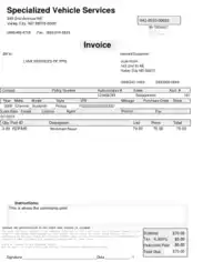 Vehicle Services Invoice Template