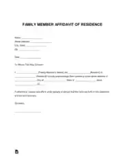 Family Member Affidavit Of Residence Letter Form Template