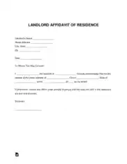 Landlord Affidavit Of Residence Letter Form Template