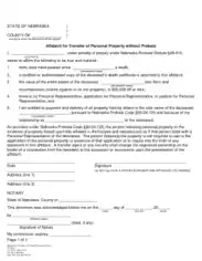 Nebraska Small Estate Affidavit Personal Property Form Template