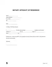 Notary Affidavit Of Residence Letter Form Template