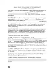 Maine Lease With Option To Purchase Agreement Form Template