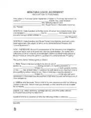 Montana Lease Agreement With Option To Purchase Form Template