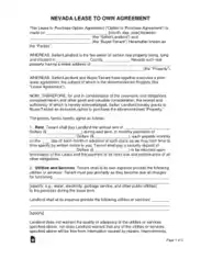 Nevada Lease Agreement Option To Purchase Form Template