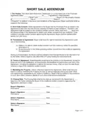 Short Sale Addendum To Purchase Agreement Form Template