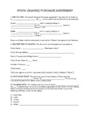 Stock Shares Purchase Agreement Form Template