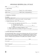 Free Download PDF Books, Arkansas General Personal Property Bill of Sale Form Template