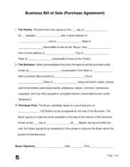 Business Bill Of Sale Purchase Agreement Form Template