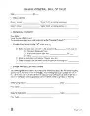Hawaii General Personal Property Bill of Sale Form Template