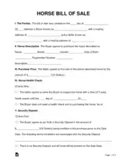 Horse Bill of Sale Form Template
