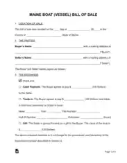 Maine Boat Bill of Sale Form Template