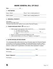 Maine General Personal Property Bill of Sale Form Template