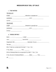 Free Download PDF Books, Missouri Boat Bill of Sale Form Template