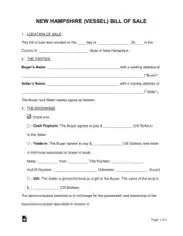 New Hampshire Boat Bill of Sale Form Template