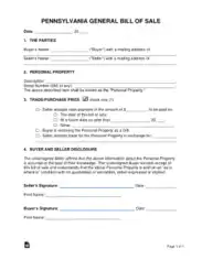 Pennsylvania General Personal Property Bill of Sale Form Template