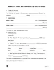 Free Download PDF Books, Pennsylvania Motor Vehicle Bill of Sale Form Template