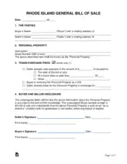 Rhode Island General Personal Property Bill of Sale Form Template