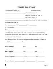 Trailer Bill of Sale Form Template