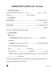 Virginia Boat Bill of Sale Form Template