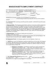 Massachusetts Employment Contract Form Template