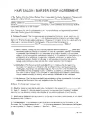 Hair Salon Barbershop Independent Contractor Agreement Form Template