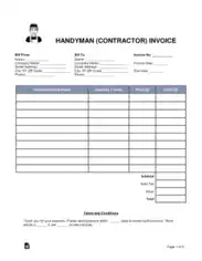 Free Download PDF Books, Handyman Contractor Invoice Form Template