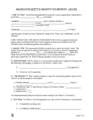 Massachusetts Month To Month Lease Agreement Form Template