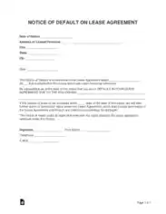 Notice Of Default On Lease Agreement Form Template