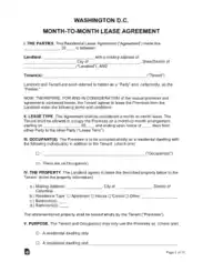 Washington Dc Month To Month Lease Agreement Form Template